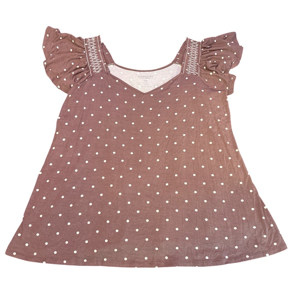 Torrid Plus Size Mauve Brown Polka Dot Super Soft Flutter Sleeve Top Size 3/3X